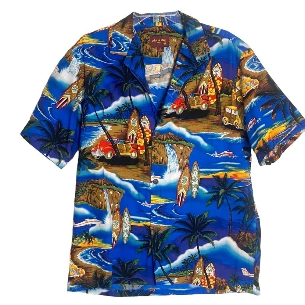 Hawaiian tropical‎ cotton button down men’s shirt size L